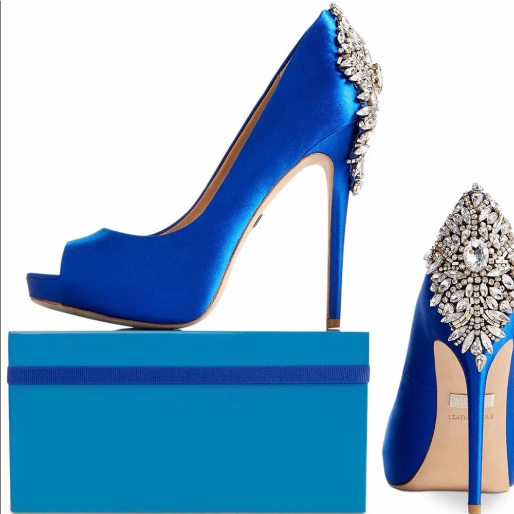 Badgley Mischka Kiara Rhinestone Peep Toe Pumps - Picture 6 of 8